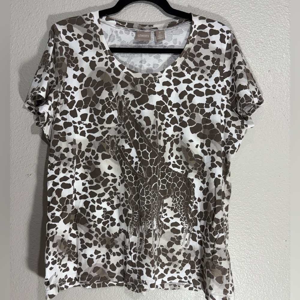 Chico's Brown and Tan Relaxed Short Sleeve Tee